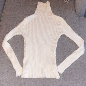 White Ribbed Turtleneck Sweater